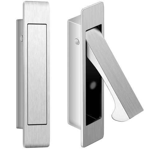 Hicarer 2 Pcs Pocket Door Pull Handle 3.54'' Stainless Steel Pocket Door Edge Pull Hidden Pocket Door Hardware Mount Flush Pull Handle Recessed Drawer Pulls for Sliding Door Closet Cabinet Bathroom