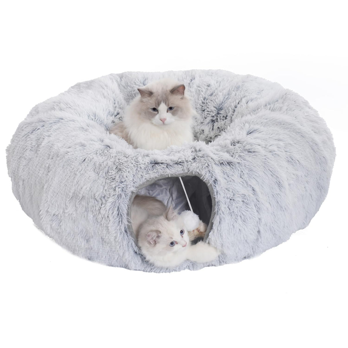 One PETS-TOP Cat Tunnel, Round Cat Tunnel Fluffy with Cushioned Bed, XXL Indoor Cat Tunnel, Cat Basket