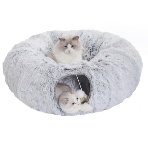 One PETS-TOP Cat Tunnel, Round Cat Tunnel Fluffy with Cushioned Bed, XXL Indoor Cat Tunnel, Cat Basket
