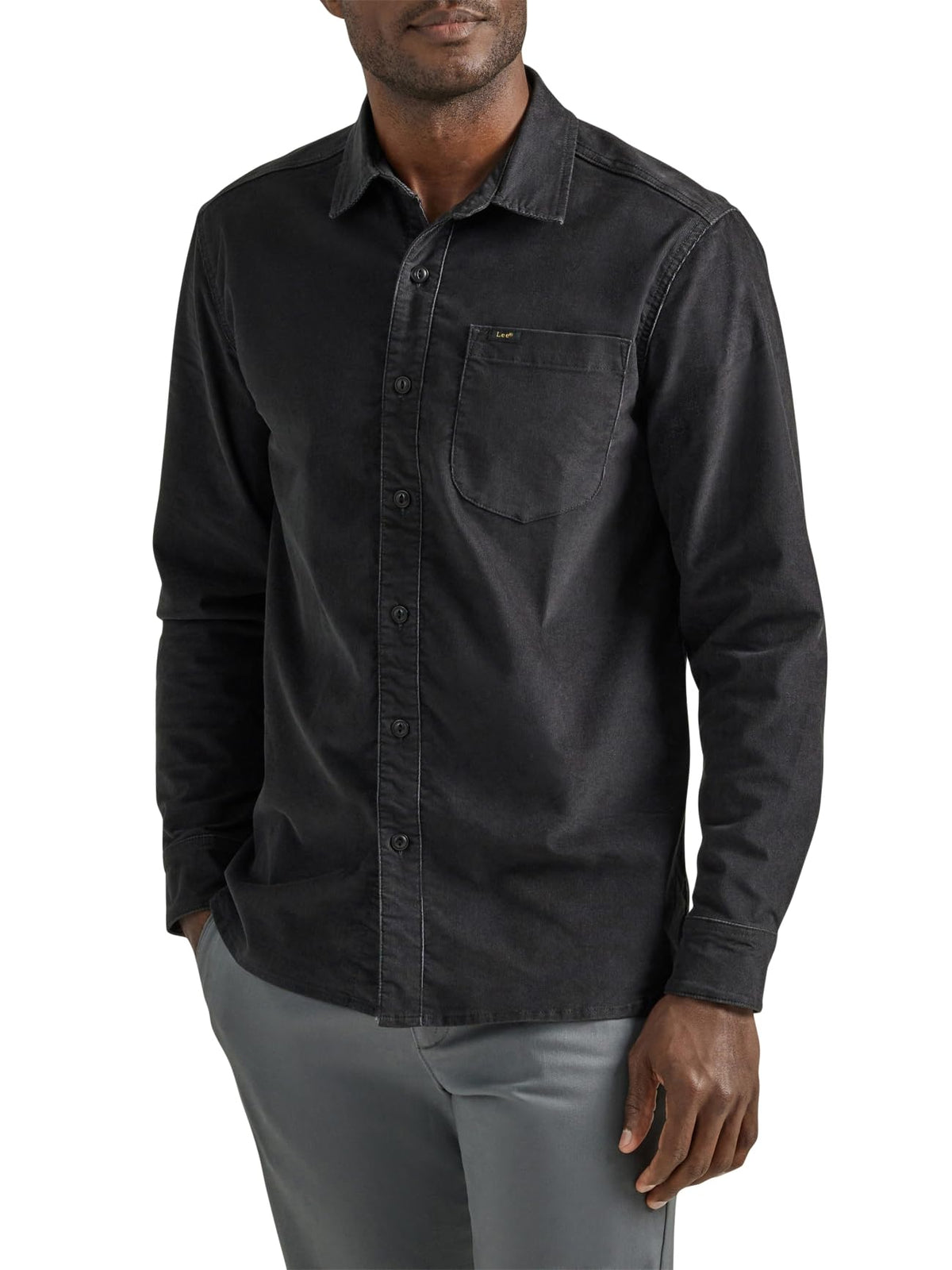 Lee Men's Extreme Motion All Purpose Long Sleeve Worker Shirt Button, Charcoal Corduroy, 50/52