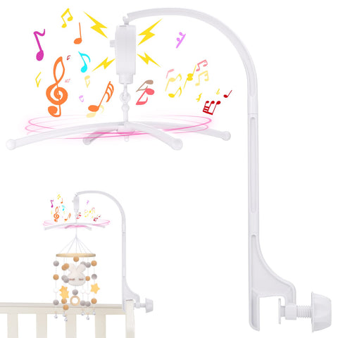 23 Inch Cot Mobile Arm, Adjustable Baby Mobile Holder with Musical Box, White Plastic Crib Mobile Arm Funny Baby Accessories, Baby Mobile Hanger, Sturdy Baby Mobile Arm for Hanging Cot Toy Bed Bell