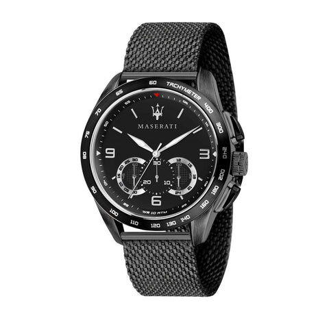 Maserati Men's Watch, Traguardo Collection, Quartz Movement, with Chronograph, Equipped with a Black PVD Milanese mesh Band Bracelet - R8873612031