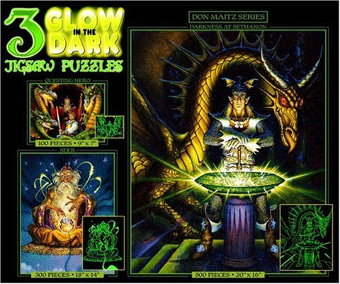 Ceaco 3in1 Glow in The Dark Jigsaw Puzzles-Spell Bound, Dragon Spell, and Blue Dragon