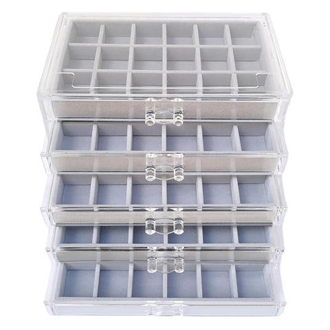 Jewellery Box,Jewellery Organiser,Earring Storage Organiser,5 Tier 90 Small Compartments Stackable Velvet+Acrylic Drawer Organiser,Boxes & Organisers For Rings,Earring Storage,Necklace Storage(Grey)