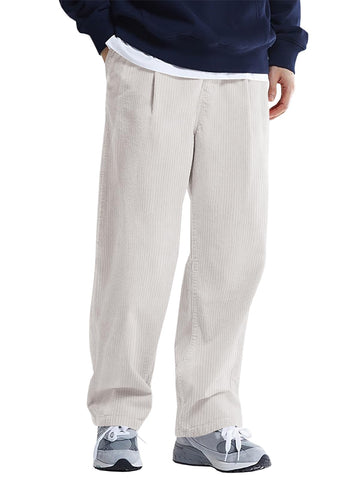 Runcati Mens Casual Corduroy Pants Elastic Waist Straight Leg Slacks Drawstring Loose Fit Trousers Beige