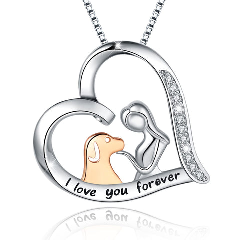 ASLBUNM Dog Necklace 925 Sterling Silver I Love you forever Cute Animal Pet puppy Pendant Necklaces Jewelry Gifts for Women Daughter Sister