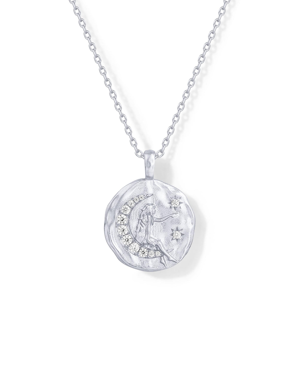 PAVOI Rhodium Plated Engraved Fairy Hammered Coin Pendant Necklace for Women | Bohemian Pendant Adjustable Chain Necklaces | Inspirational Secret Phrases It's written in the stars