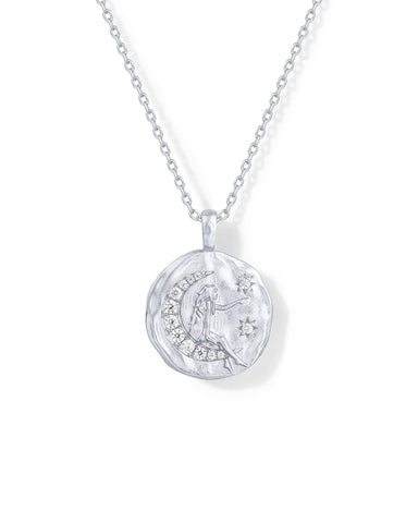 PAVOI Rhodium Plated Engraved Fairy Hammered Coin Pendant Necklace for Women | Bohemian Pendant Adjustable Chain Necklaces | Inspirational Secret Phrases It's written in the stars
