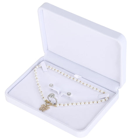 LETURE Large Velvet Jewelry Set Box, Big Necklace and Ring Earring Pendant Gift Box, Pearl Necklace/Chunky Necklace Jewelry Storage Case (White)