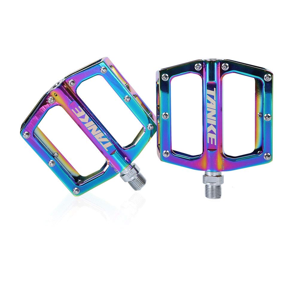 1 Pair Bike Pedals Aluminum Alloy Cycling Pedals Lightweight Sealed Bearing Flat Pedals W/Anti-Skid Pins for Road Mountain Bike (Colorful)