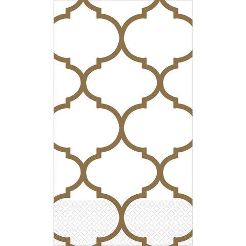 Elegant White & Gold Lattice Premium Guest Towels, 8" x 4" (Pack of 16) - Luxurious & Rich-Designed Towels, Perfect for Sophisticated Events