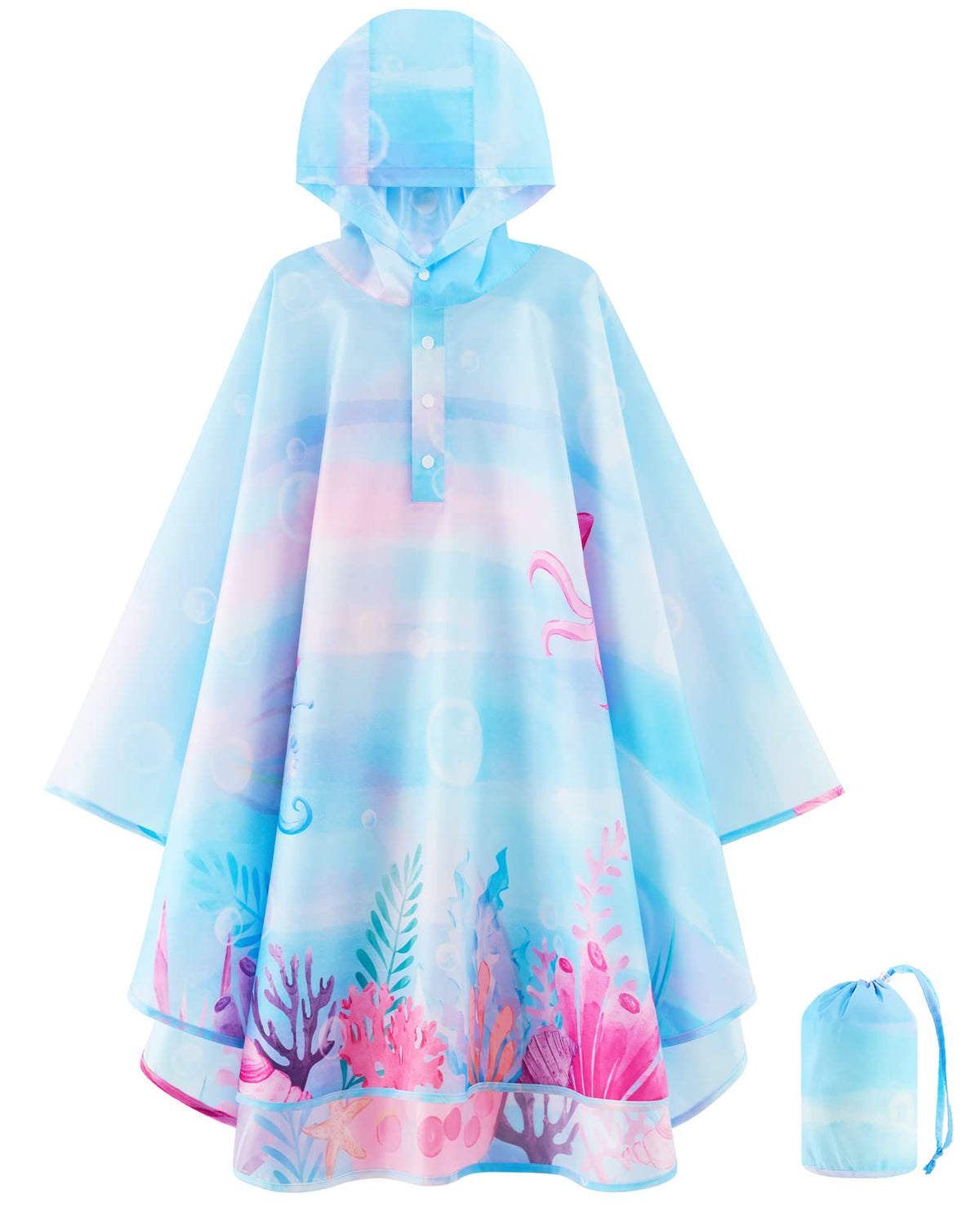 WAWSAM Lightweight Kids Rain Poncho Waterproof Kids Poncho Reusable Hooded Rain Jacket for Boys Girls