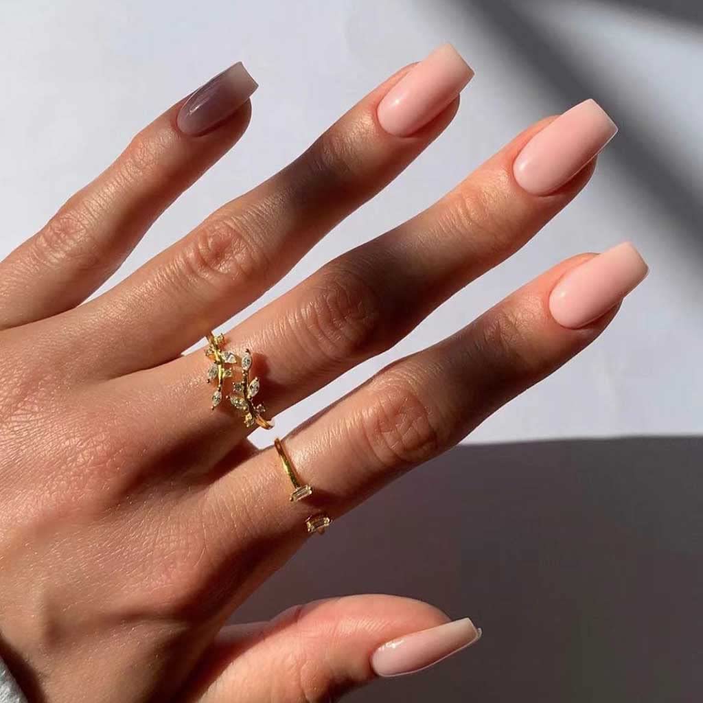 RikView Press on Nails Medium Fake Nails Square Acrylic Nails Nude Press on Nails 24 PCs/Set