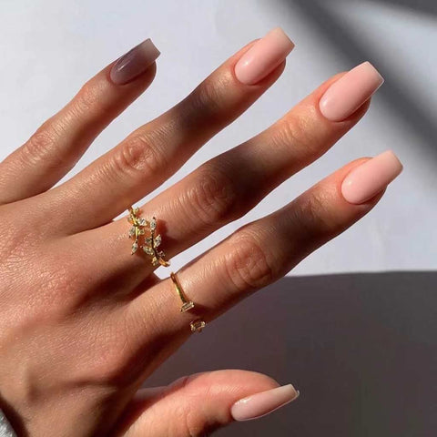 RikView Press on Nails Medium Fake Nails Square Acrylic Nails Nude Press on Nails 24 PCs/Set