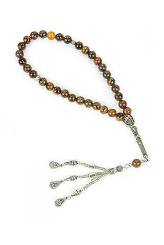 ihvan online, Islamic Prayer Beads (8mm - 33 Beads), Natural Stone Muslim Prayers Bead, Daily Dhikr Tasbeeh, Subha Tasbih Gift for Ramadan Hajj Umrah, Tiger Eye Stone Muslim Rosary, Brown