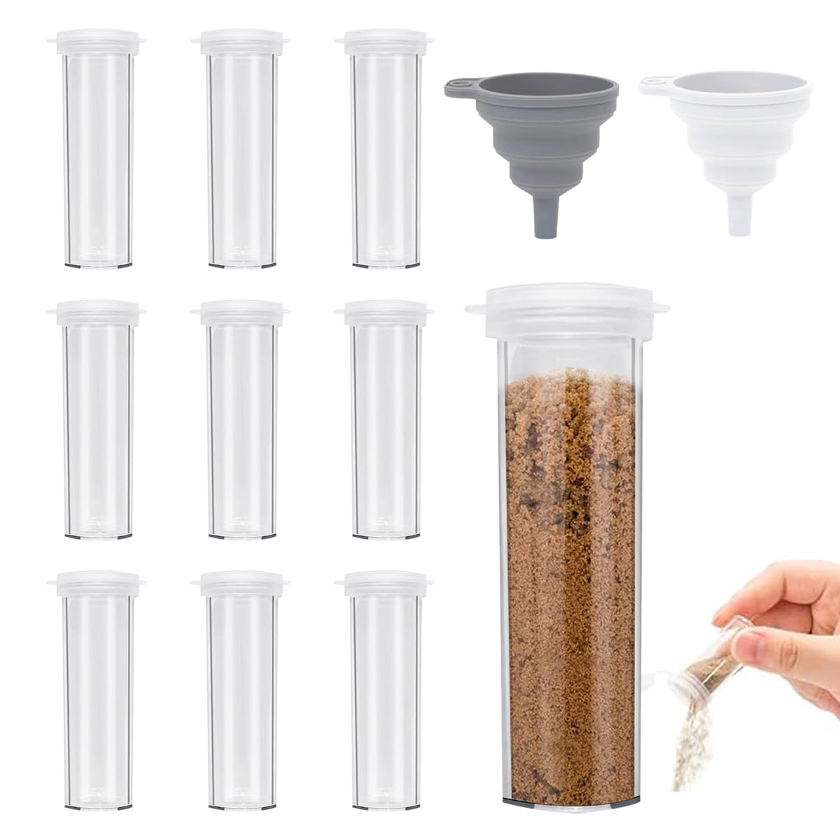 FINEASY 10 Pcs Salt and Pepper Pots, 0.21oz Mini Salt Shaker, Plastic Salt and Pepper Shaker, Salt Dispenser with Lid and Funnel, Condiment Set for Camping, Picnics, Travel and Kitchen