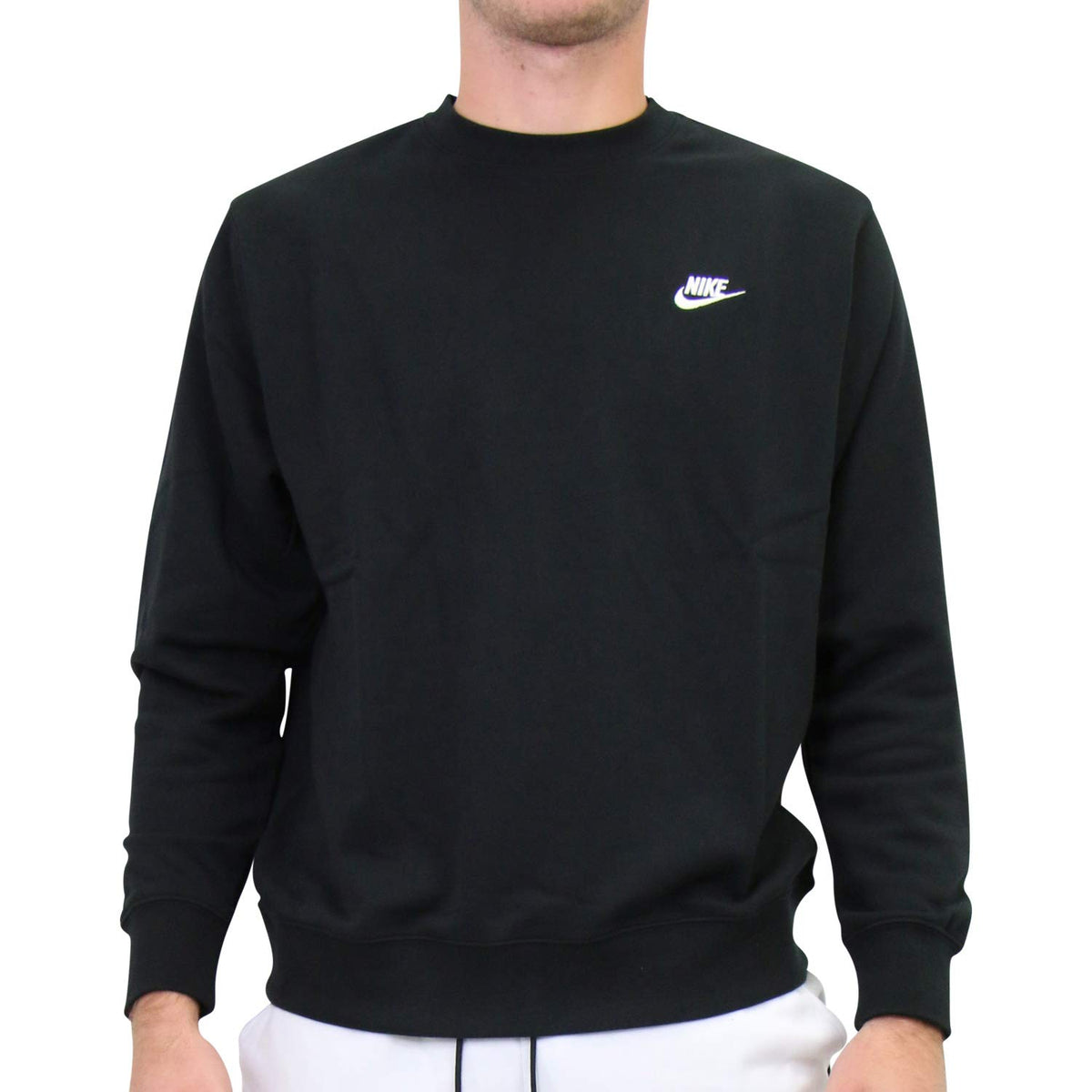 NIKE Men's M Nsw Club Crw Ft Long Sleeved T shirt, Black/(White), L UK