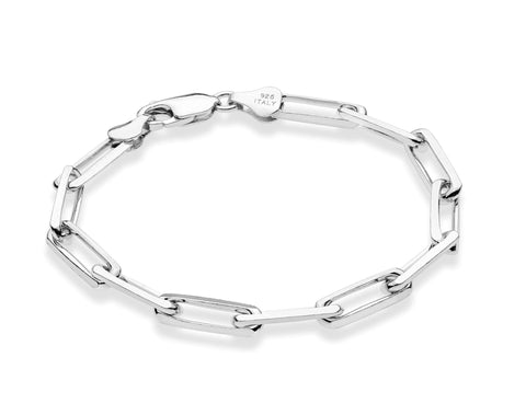 Miabella Solid 925 Sterling Silver Italian 5mm Paperclip Link Chain Bracelet for Women Men, Made in Italy (sterling silver, Length 7 Inches)