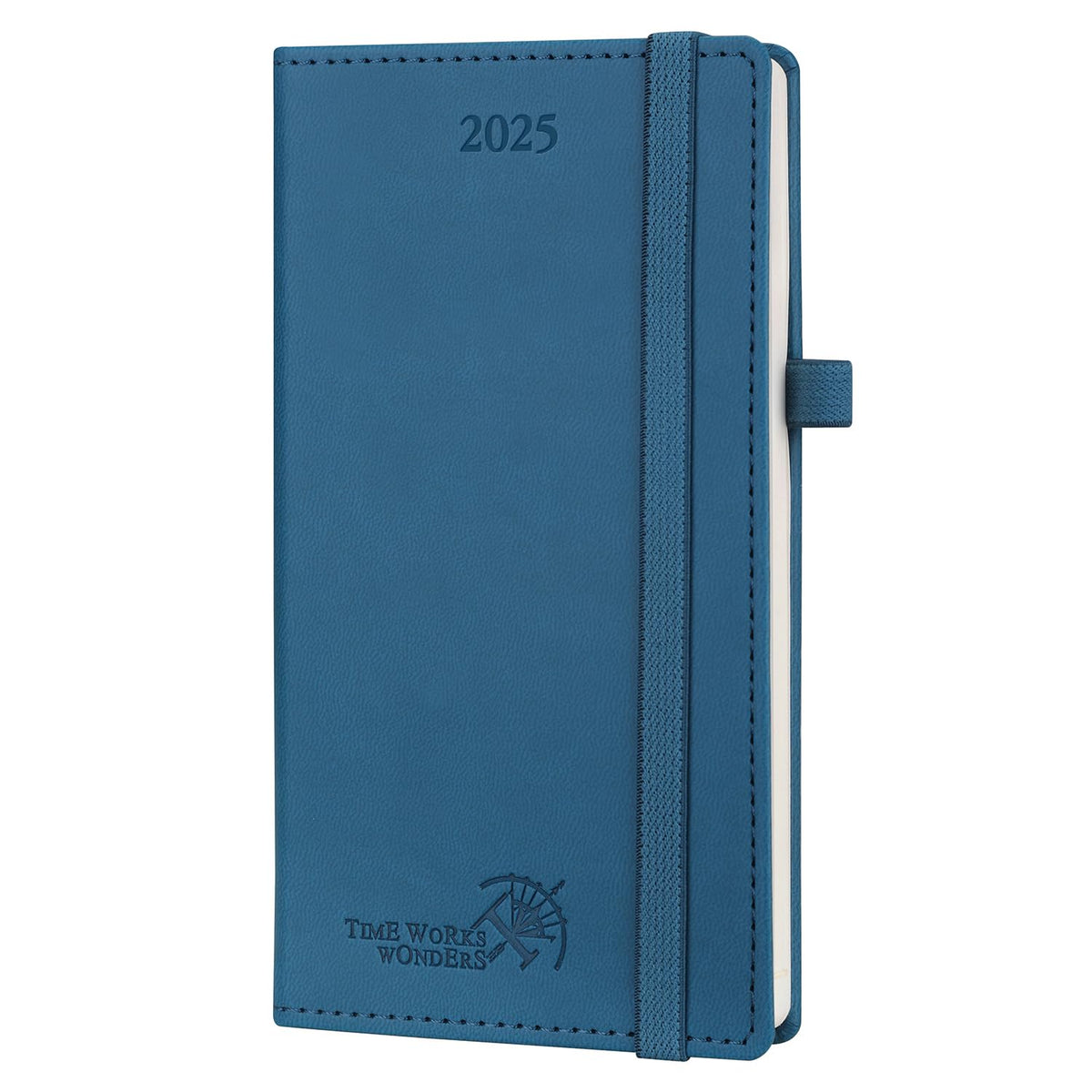 POPRUN Pocket Calendar 2025 Small 16.5 x 9 cm (Jan.2025-Dec.2025) - Calendar 2025 Small with PU Leather - Diary 1 Week 2 Pages with Pen Loop - Navy Blue