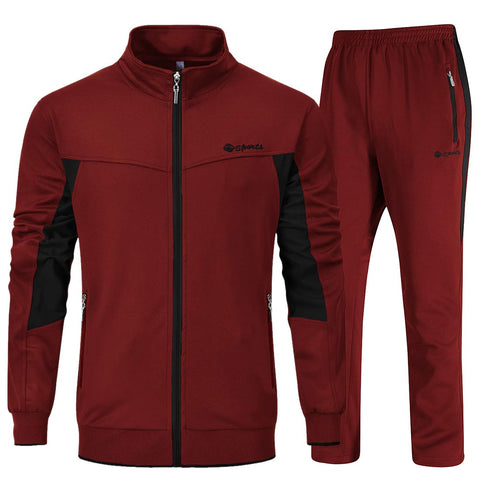 YSENTO Men's Sets Outfits 2 Piece Gym Workout Tracksuits Sweatsuits Track Suits Zipper Pocketsts Red S