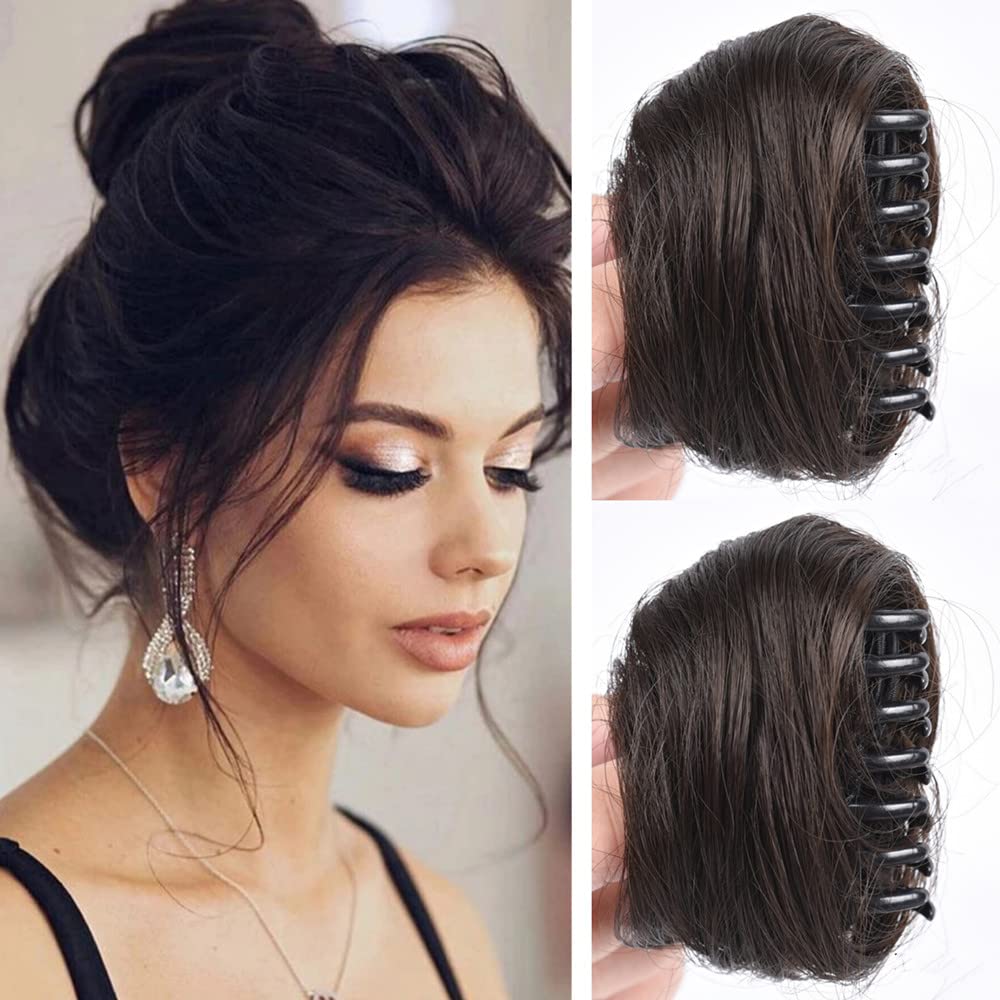 2PCS Cat Ears Hair Donut Chignon Claw Clip in Messy Hair Bun Mini Claw Clip in Updo Bun Extensions Wig Accessory Cat ears bun (2#)