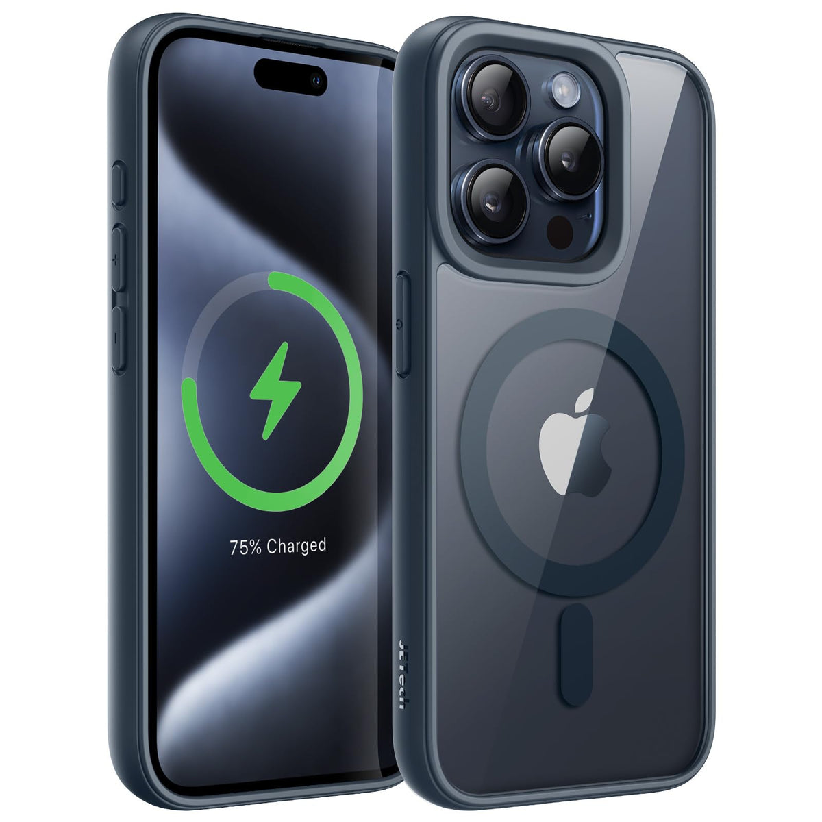JETech Magnetic Case for iPhone 15 Pro Max 6.7-Inch Compatible with MagSafe, Shockproof Phone Bumper Cover, Solid Color Matte TPU Frame, Anti-Scratch Clear Back (Blue Titanium)