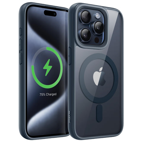 JETech Magnetic Case for iPhone 15 Pro Max 6.7-Inch Compatible with MagSafe, Shockproof Phone Bumper Cover, Solid Color Matte TPU Frame, Anti-Scratch Clear Back (Blue Titanium)