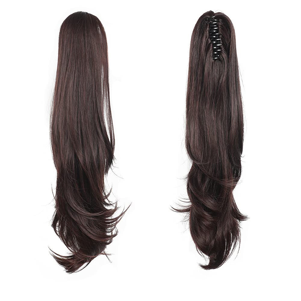HSPJHTM Ponytail Extensions 2 PCS Brown Ponytails Extensions for Women 24" Synthetic Claw Clip in Pony Tail Hair Extentions Halloween Fluffy Hairpiece for Daily Use