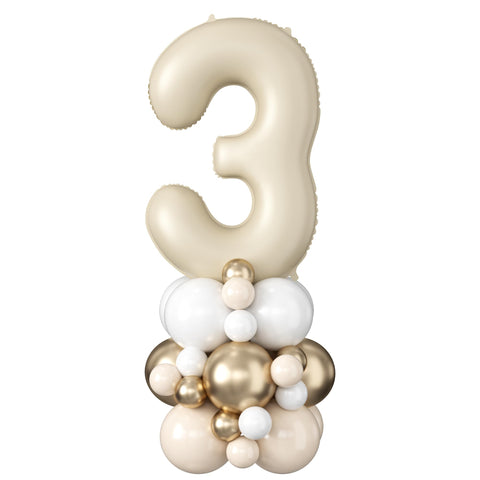 40 Inch Cream Number 3 Balloon for 3rd Birthday Decoration Beige White Sand Number Three Foil Balloon Tower Giant Large Nude Neutral Digit Helium Mylar Balloons Stack for Girls Third Anniversary Party