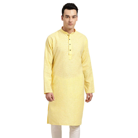 Sojanya (Since 1958, Men's Cotton Linen Yellow Checked Only Long Kurta, Size: 44