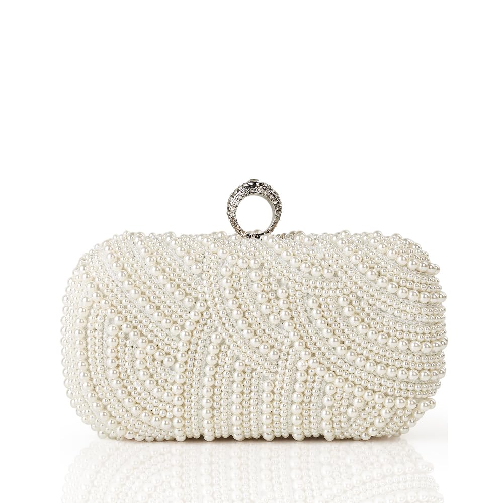 BABEYOND Women Pearl Clutch Purse - Beaded Bridal Evening Bag Bgige Formal Elegant Bag for Party Wedding