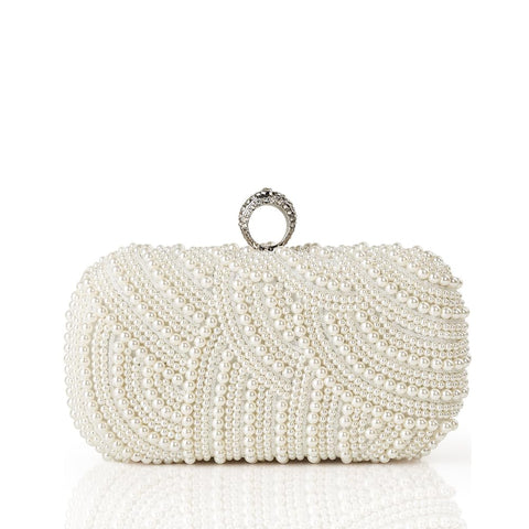 BABEYOND Women Pearl Clutch Purse - Beaded Bridal Evening Bag Bgige Formal Elegant Bag for Party Wedding