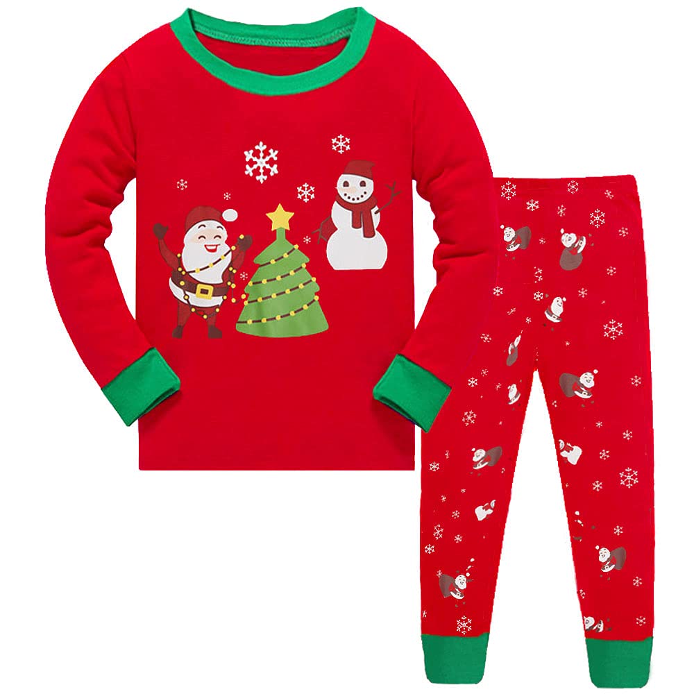 LXKA Girls Christmas Pyjamas 5-6 Years Santa Claus Boys Xmas Pjs Set Kids Clothing Little Toddler Winter Pajamas Children Clothes Unisex Sleepwear Cotton Long Sleeve Shirts 2 Piece Outfits