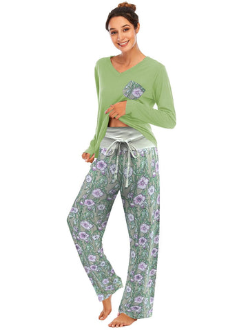 Famulily Ladies Pyjamas Set 22/24 Wide Leg Pyjamas Soft Loungewear Winter Pjs Set Cotton Grass Green XL