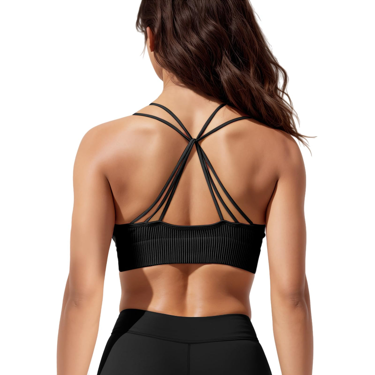 Zhiaek Women's Sports Bra Padded Push Up Bustier Backless Crossed Straps Bralette Yoga Top for Fitness Jogging Gym Pilates S-L, 2#black, M