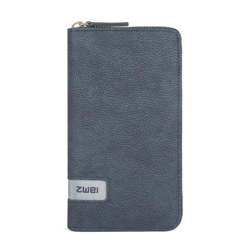 Zwei Mademoiselle.M MW2 Women's Wallet, 20 x 11 cm, High-Quality Soft Faux Leather, 15 Card Slots, Coin Pocket, View Compartment for ID Cards, All-Round Zip, Nubuck Blue, 11x20x3cm, Classic and