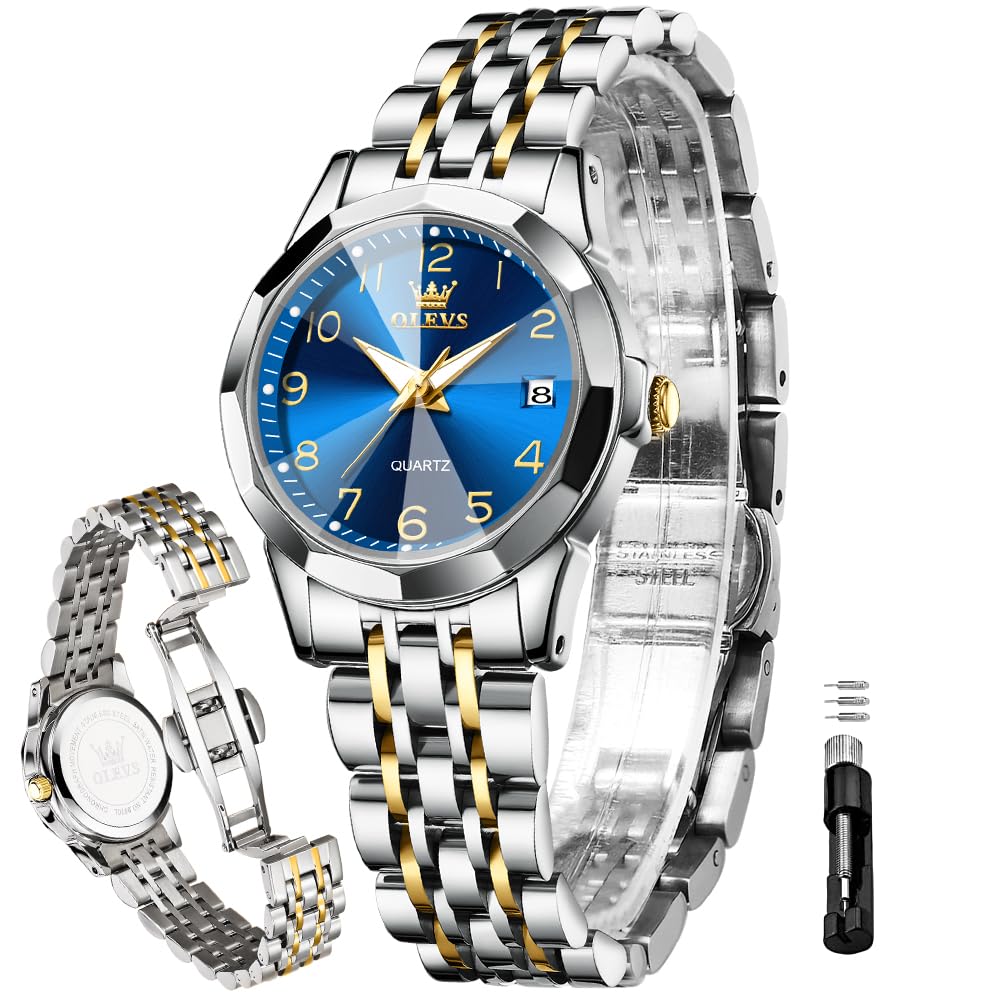 OLEVS Women's Watch Gold/Silver Analog Quartz Small Stainless Steel Business Formal Waterproof Luminous Date Ladies Watch
