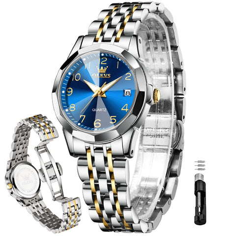 OLEVS Women's Watch Gold/Silver Analog Quartz Small Stainless Steel Business Formal Waterproof Luminous Date Ladies Watch