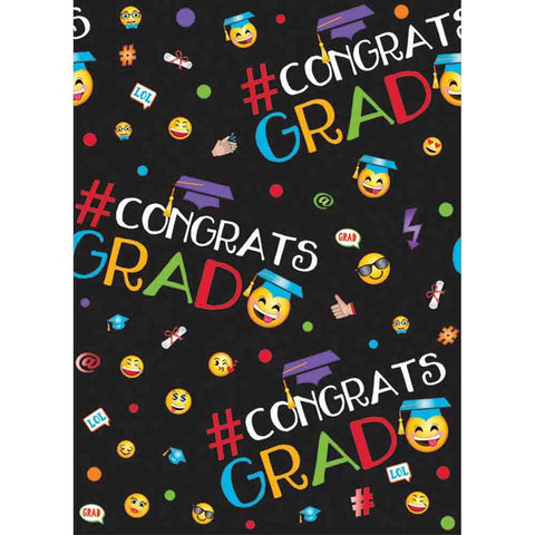 Cool Graduation "#CONGRATS GRAD" Emoji Tablecover Party Tableware, Plastic, 54" x 84",Pack of 3