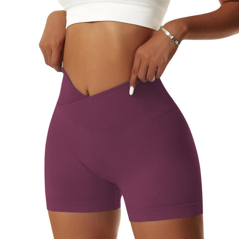 Vertvie Women's Workout Gym Shorts Booty V Cross Spandex Yoga Biker Shorts Scrunch Butt High Waisted Athletic Leggings (Mulberry Purple,Small)