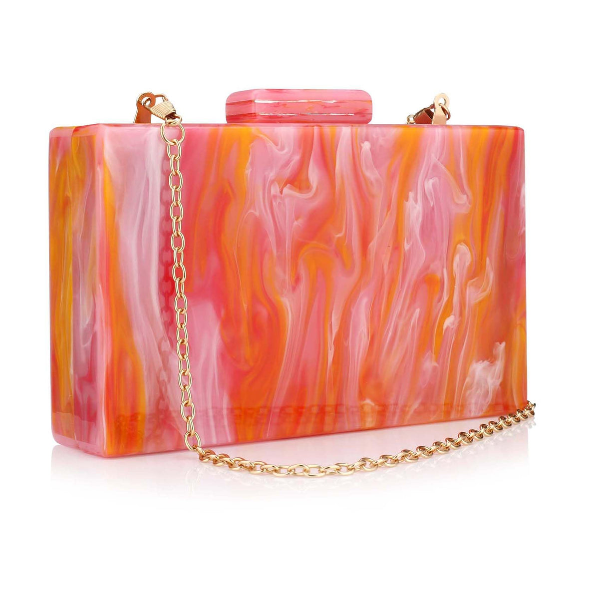 Malachite Green Acrylic Evening Bag Unique Square Bag Cocktail Wedding Party for Women Dress Purse Evening Clutch (Orange Red)