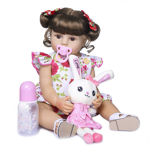 iCradle Angelbaby Silicone Full Body Reborn Baby Dolls Realistic Cute 22 inch Newborn Reborn Girl with Magntic Pacifier and Accessories for Children Doll House Toys