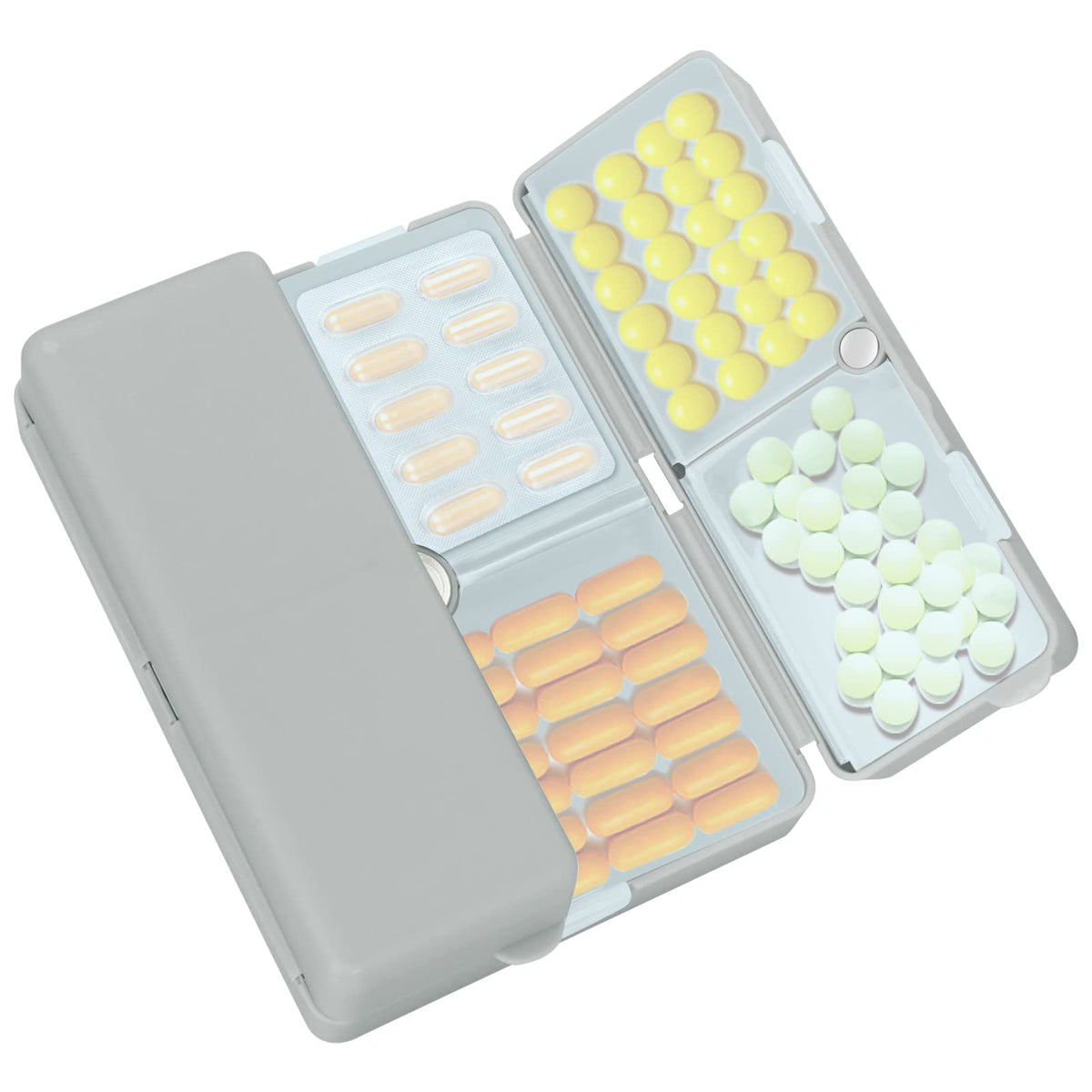 FYY 7 Day Pill Box Organiser - Travel Pill Case, [Folding Design][Large Capacity] Portable Pill Dispenser Container for Vitamins, Cod Liver Oil, Supplements, Medication Large-Grey