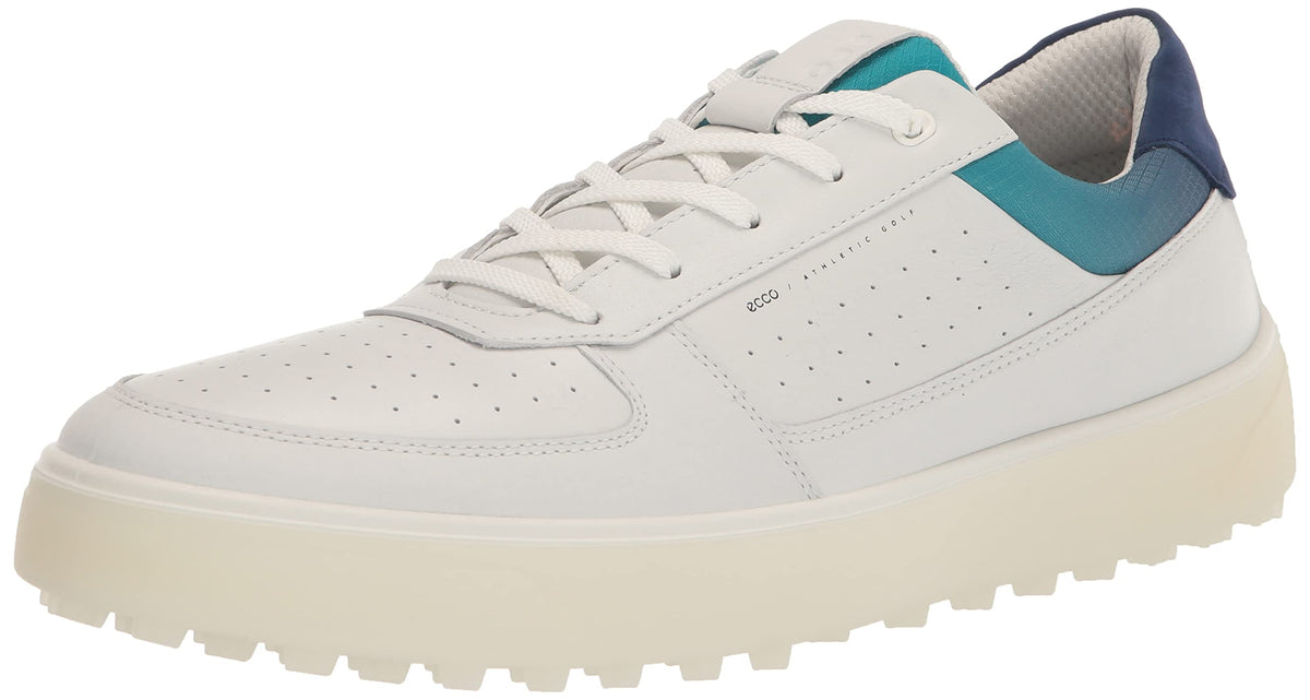 ECCO Men's Tray Hydromax Waterproof Golf Shoe, White/White/Blue Depths/Caribbean, 9-9.5