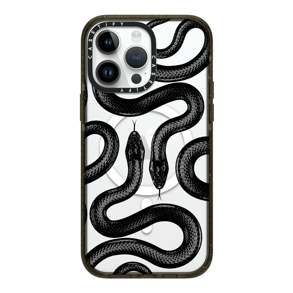 CASETiFY Impact iPhone 14 Pro Max Case [4X Military Grade Drop Tested / 8.2ft Drop Protection/Compatible with Magsafe] - Black Kingsnake - Glossy Black