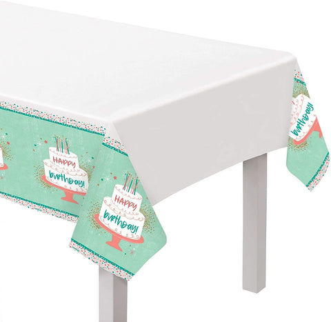 Amscan Plastic Table Cover - 54" x 102" (1 Pc.) - Durable & Easy-Clean Material - Perfect for Parties & Events, Happy Cake Day