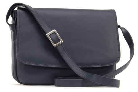 VISCONTI - Women's Cross Body Bag - Genuine Leather - Flap Over Organiser Shoulder Handbag - Multiple Pockets - Fits Tablets - 03190 - CLAUDIA - Navy Blue