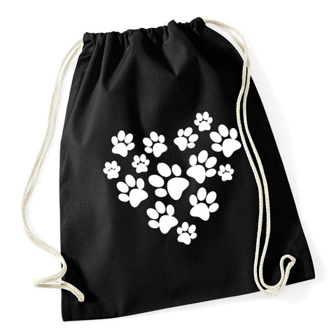 Hippowarehouse Paw print heart Drawstring Cotton School Gym Bag 37cm x 46cm, 12 litres