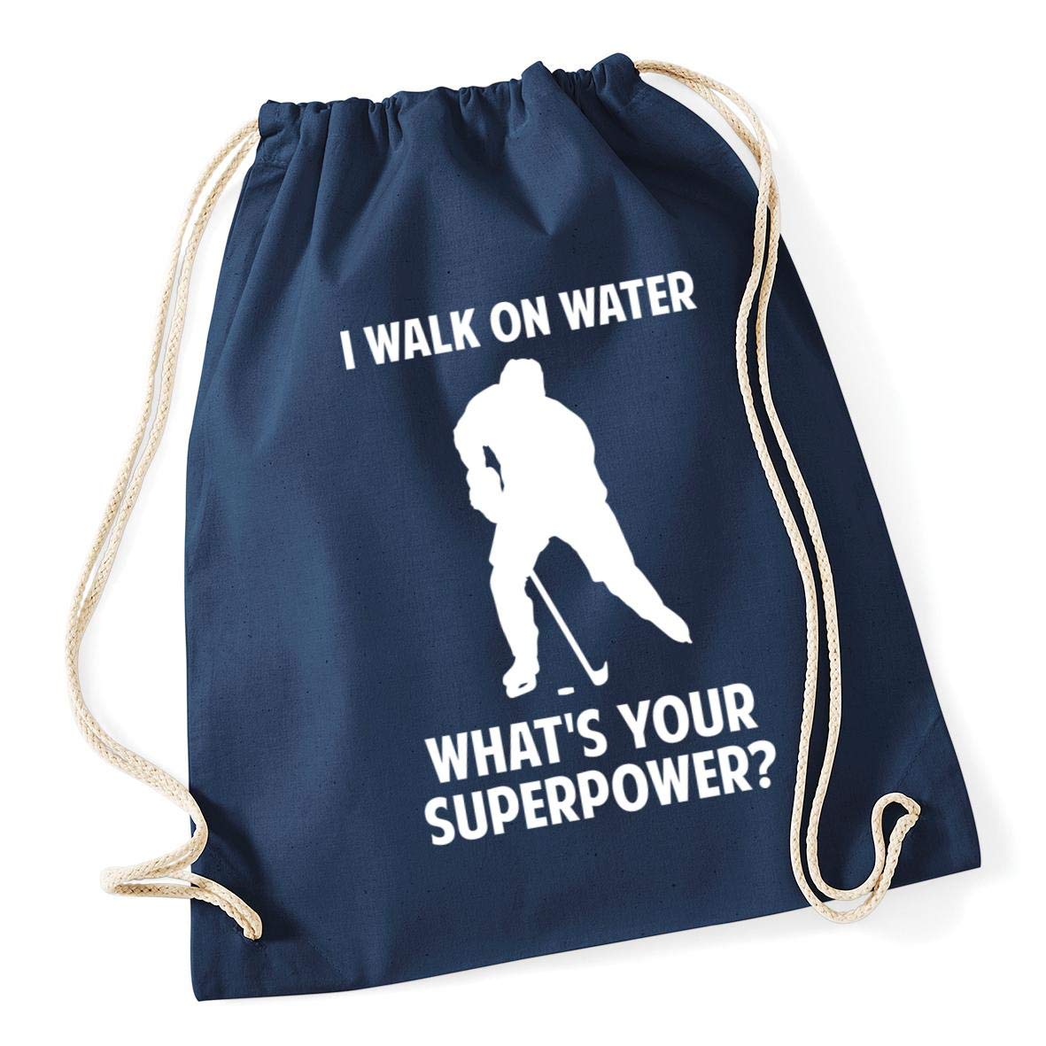 Hippowarehouse I Walk On Water What's Your Superpower Ice Hockey Drawstring Cotton School Gym Bag 37cm x 46cm, 12 litres