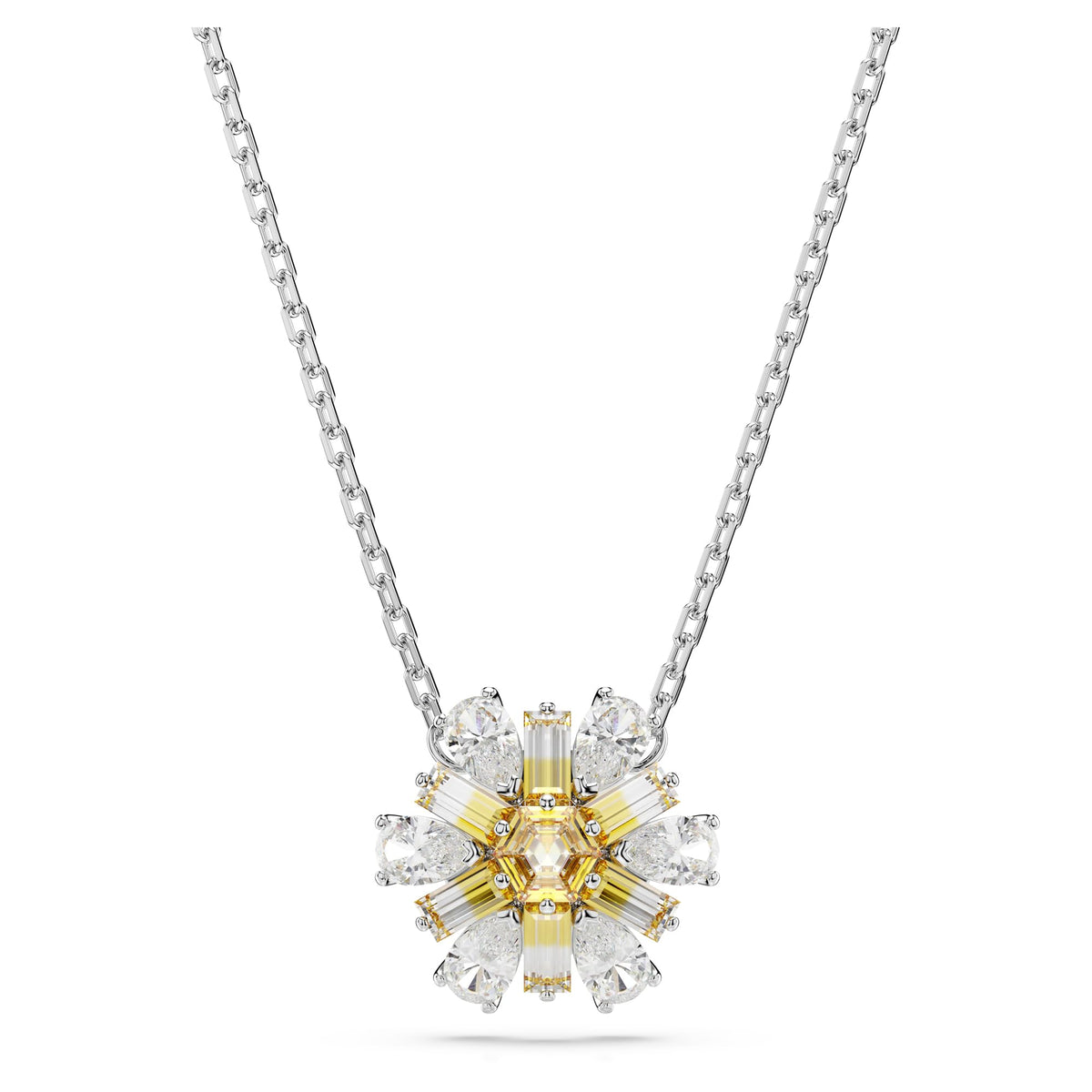 SWAROVSKI Idyllia Pendant Necklace, Flower Pendant with Yellow and Clear Mixed-Cut Stones in a Rhodium-Finished Setting, Part of the Idyllia Collection